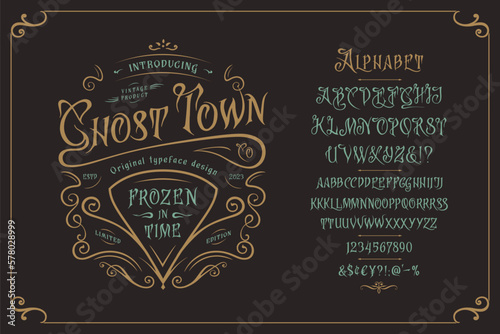 Vector font Ghost Town. Letters and numbers