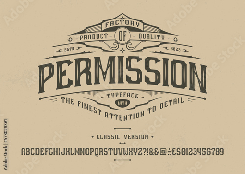 Vector retro font Permission. Letters and numbers
