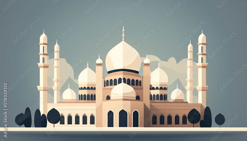 Illustrations of mosques for Muslims, mosques for worship, mosques in the month of Ramadan, mosques for prayer, Generative AI