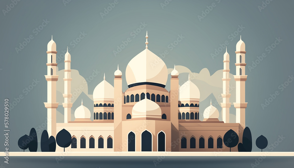 Obraz premium Illustrations of mosques for Muslims, mosques for worship, mosques in the month of Ramadan, mosques for prayer, Generative AI
