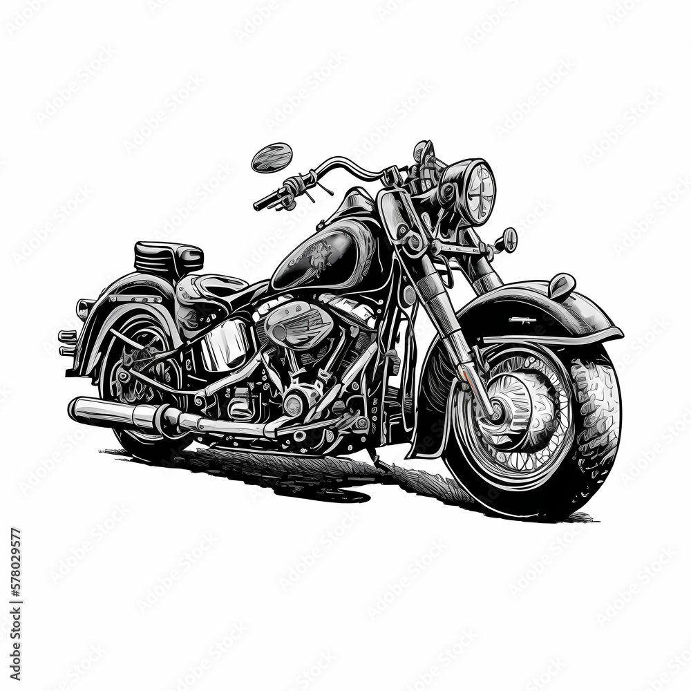 Big Motorcycle Illustration Isolated white. Generative AI Big Motorcycle Illustration Isolated white. Generative AI
