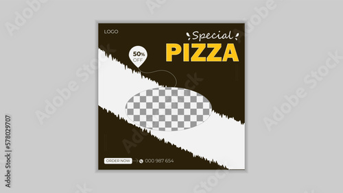  Modern fast food soscial media post or instagram post design vector template for marketing agency, Fresh pizza, burger & pasta online sale promotion flyer or poster. photo