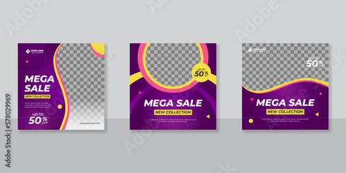Set of Editable minimal square banner template design. Suitable for social media post and web internet ads