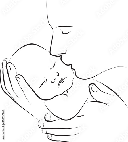 father with a small baby. Logo dad and newborn baby on an isolated white background.