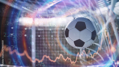 Close up of a soccer ball scoring a goal with betting odds photo