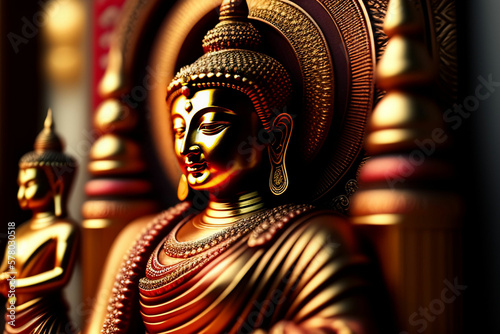 Spiritual meditating Buddha statue. Buddhist religion main spirituality figure. Zen and enlightenment idea. Made with Generative AI © msroster
