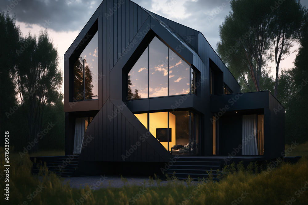 Black House With Big Windows Modern Futuristic Architecture Of A Villa   1000 F 578030908 OFRcPR6lHdjhWaVrHLNwsavG6u8mnskk 