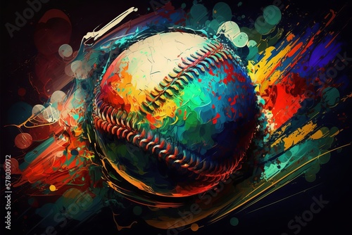 Piłka Baseball abstrakcyjny kolorowy akrylowy obraz Generative AI photo