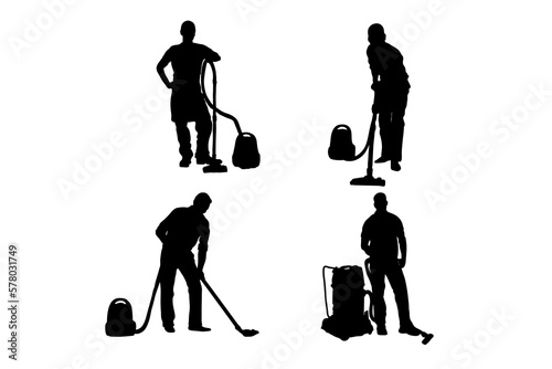 Set of silhouettes of vacuum cleaner cleaning vector design
