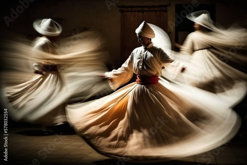 Whirling Dervishes. Sufi whirling dance with motion blur effect. Created using Generative AI photo