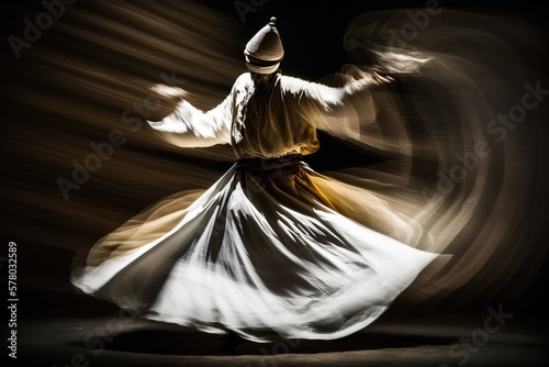 Whirling Dervishes. Sufi whirling dance with motion blur effect. Created using Generative AI