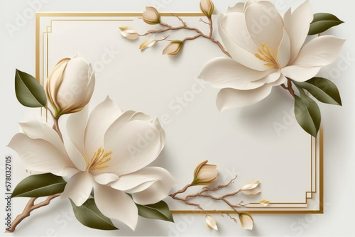 Wildflower magnolia flower floral frame, hulthemia, Aquarelle wild flower for background, texture, wrapper pattern, frame or border.generative ai photo