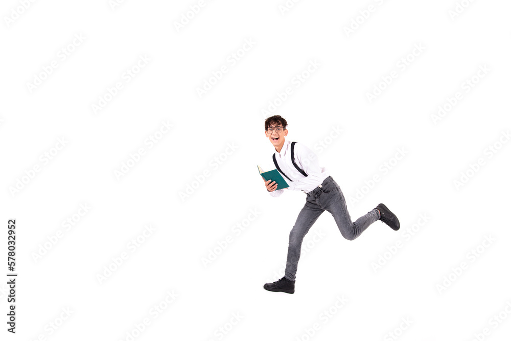 Cheerful attractive student. Guy with textbooks on a white background. Cheerful attractive student. Guy with textbooks on a white background.