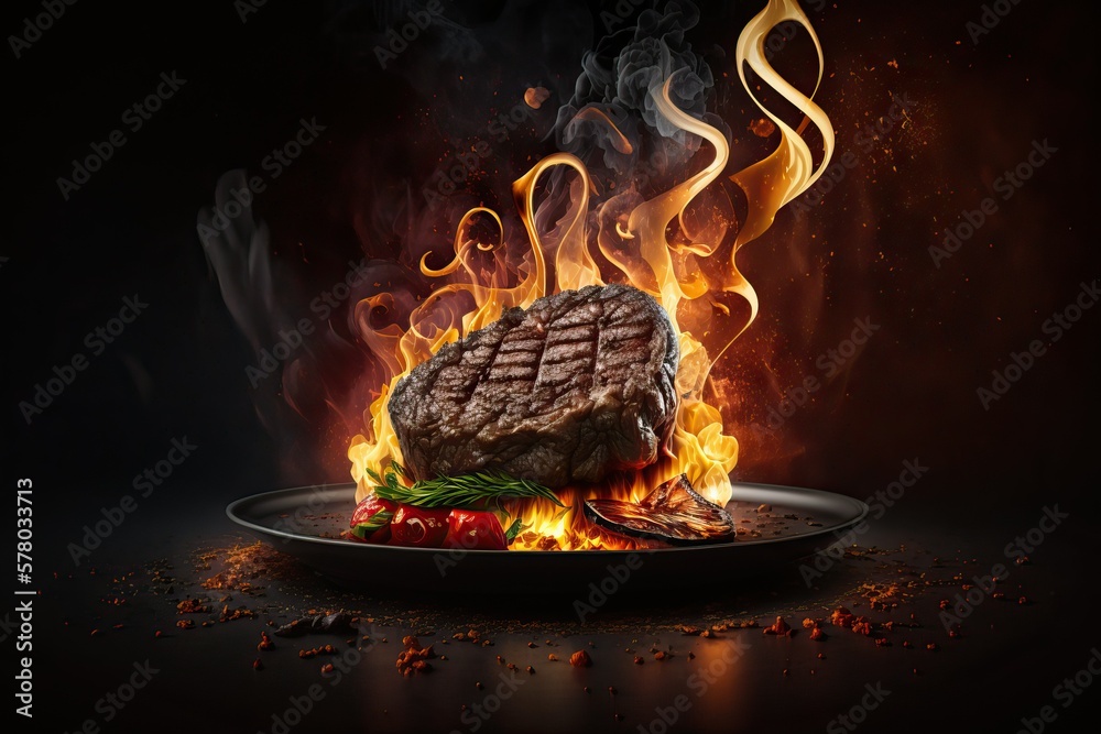 Grilled steak premium on fire delicious food (Ai generated)