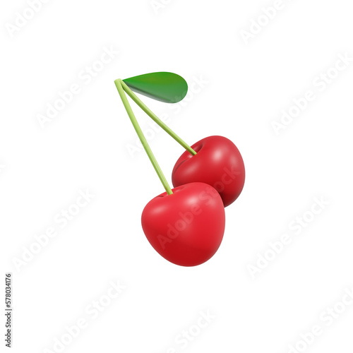 Cherry ceri fruit 3d render illustration, icon,view, render, hd,  premium quality, alpha background, PNG format, sweet, healthy, fresh, nature, plant, tree, trees photo