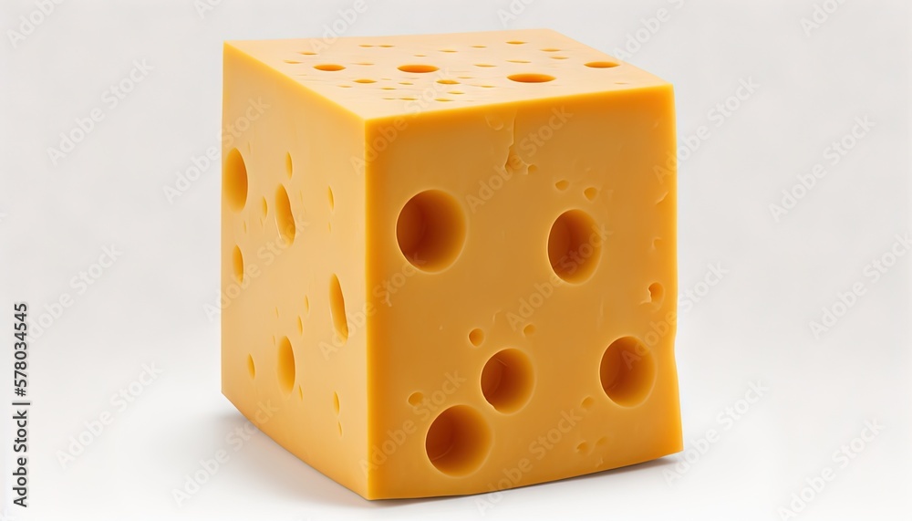 a block of cheese with holes in the middle on a white surface with a white back ground and a white back ground with a white background. generative ai a block of cheese with holes in the middle on a white surface with a white back ground and a white back ground with a white background. generative ai
