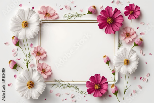 Wildflower cosmo flower floral frame  hulthemia  rosa. Aquarelle wild flower for background  texture  wrapper pattern  frame or border.generative ai