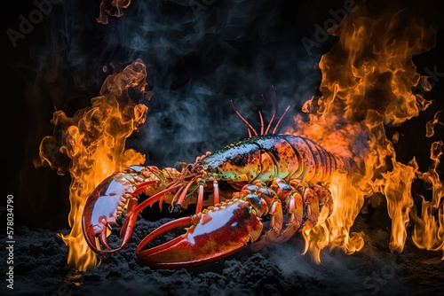 Lobster, Grilled seafood, premium food on fire (Ai generated) © thesweetsheep