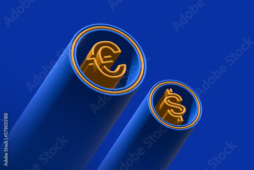 Euro Rises Above the US Dollar - 3D Rendered Illustration of Currency Exchange Rates – EUR vs USD (ID: 578035188)