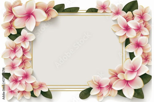 Wildflower plumeria flower floral frame ,hulthemia, rosa. Aquarelle wild flower for background, texture, wrapper pattern, frame or border.generative ai