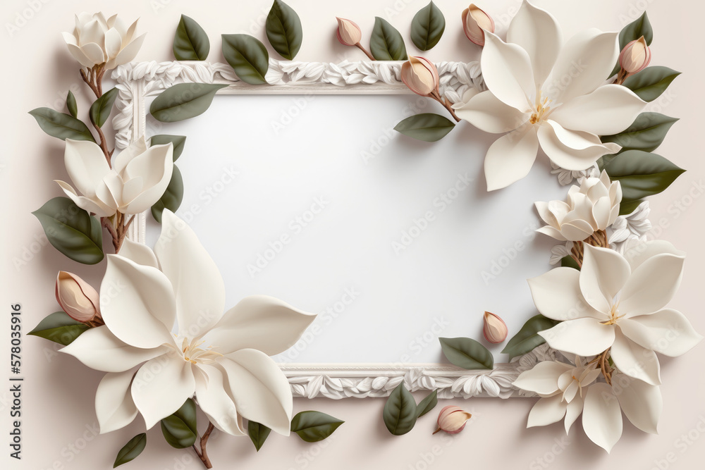 Wildflower magnolia flower floral frame, hulthemia, Aquarelle wild flower for background, texture, wrapper pattern, frame or border.generative ai Wildflower magnolia flower floral frame, hulthemia, Aquarelle wild flower for background, texture, wrapper pattern, frame or border.generative ai