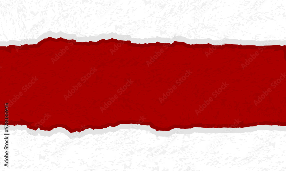 Red paper torn in half on a white background. Red paper torn in half on a white background.