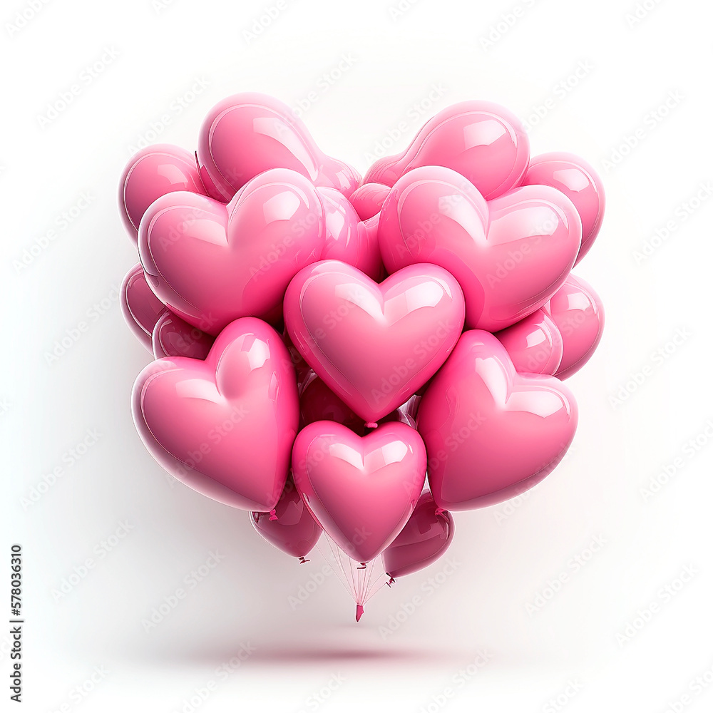 Pink heart balloons on white backgrounds. Generative artifical intelligence 