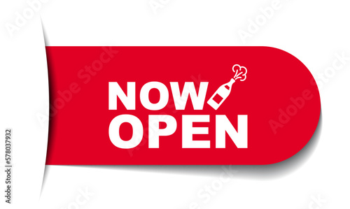 red vector illustration banner now open