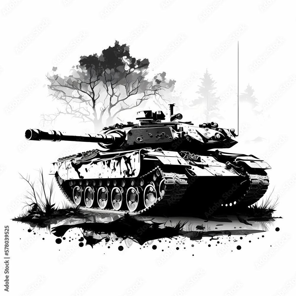 Tank Isolated White Background Illustration. Generative AI Tank Isolated White Background Illustration. Generative AI