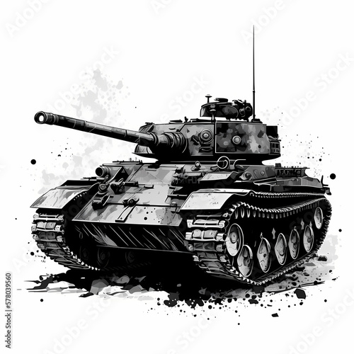 Tank Isolated White Background Illustration. Generative AI