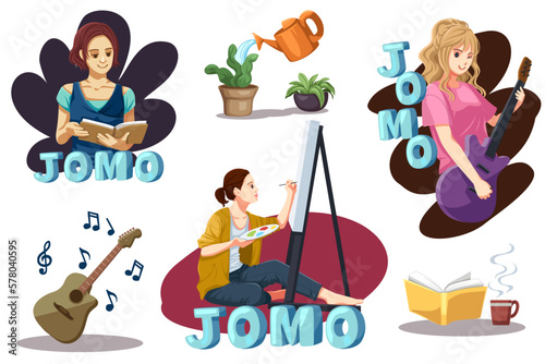 Fomo and Jomo concept. fear of missing out, joy of missing out
