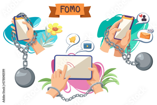 Fomo and Jomo concept. fear of missing out, joy of missing out