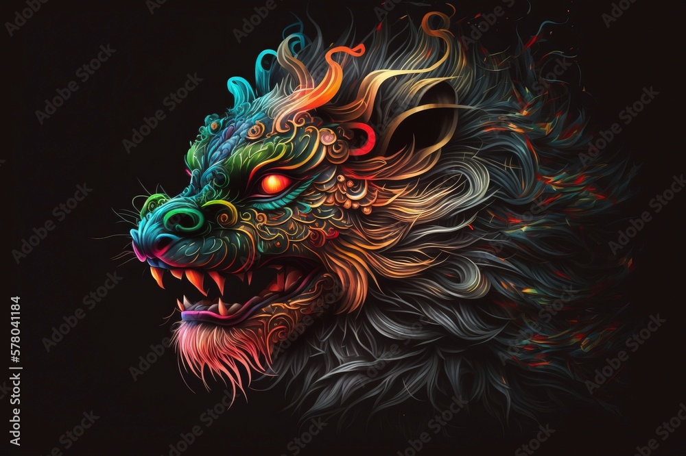 Lion head on black background,AI technology generated image Lion head on black background,AI technology generated image