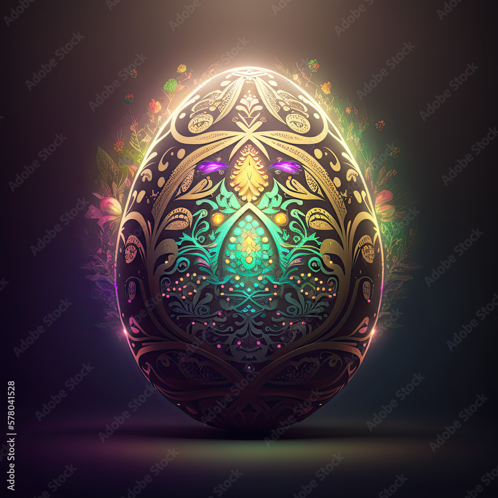 Fototapeta premium Luxury ornate easter egg - Faberge style, isolated on black background