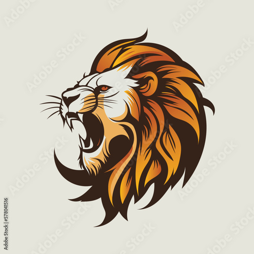 A roaring lion head logo and illustration.