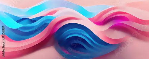 Wavy banner. Graphic painting. Digital background. Colorful illustration of pastel pink blue smearing paint stroke flow motion composition pattern.