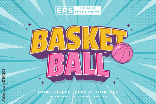 Editable text effect basketball comic 3d cartoon style premium vector