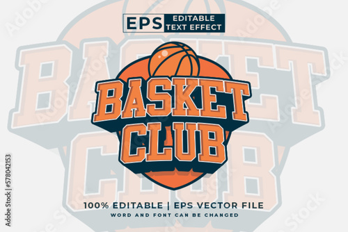 Editable text effect basket club logo 3d cartoon style premium vector