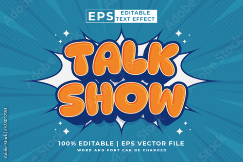 Editable text effect talk show 3d cartoon style premium vector