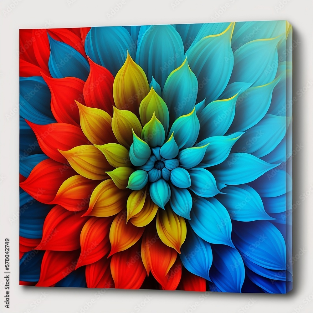 big flower colorful in green blue red in self portrait,Generative AI