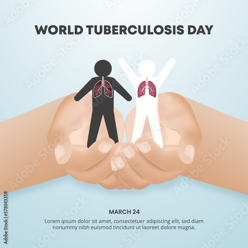 Square world tuberculosis day with hands holding human cutting paper