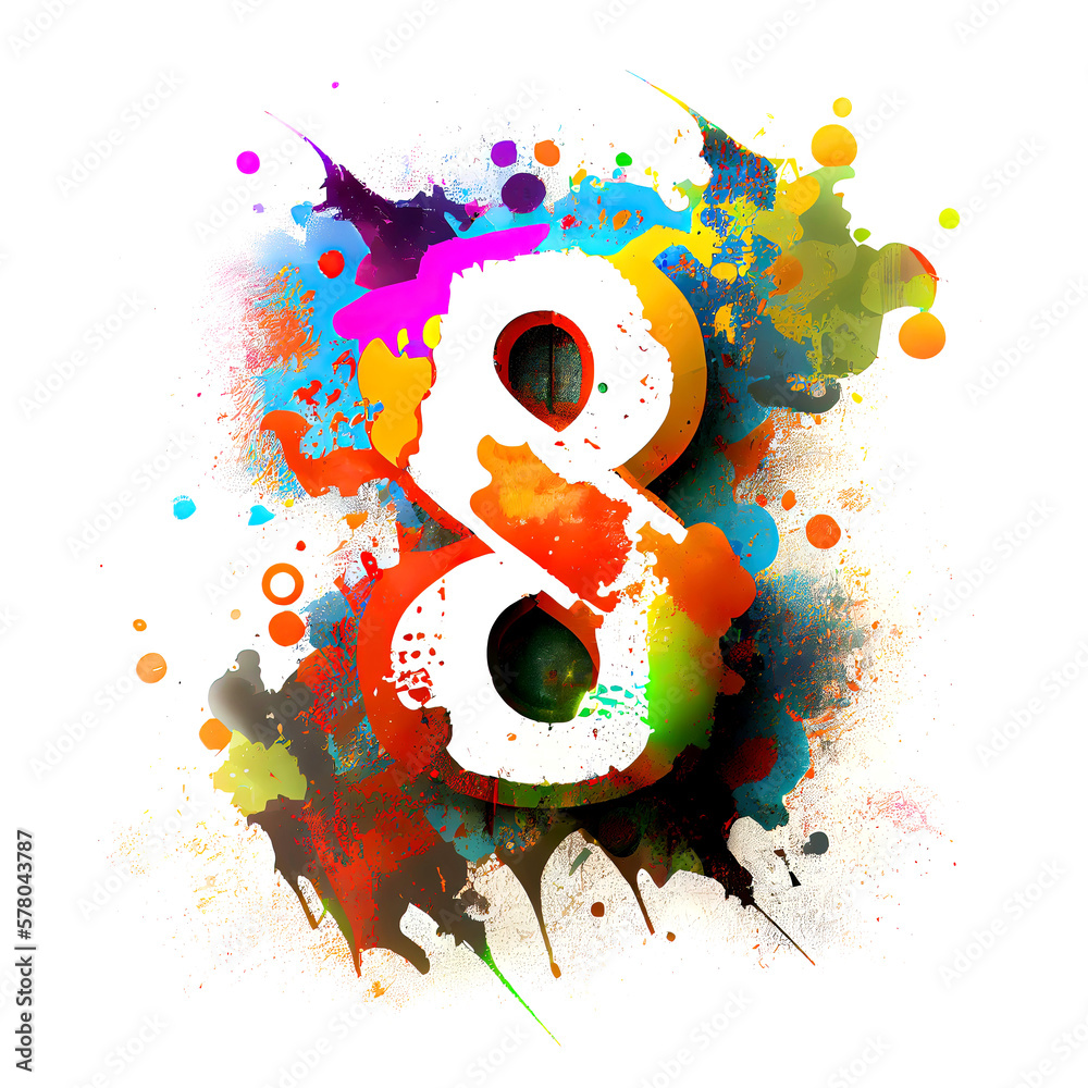 Number 8 of colorful graffiti alphabet font (Generative AI) Stock ...