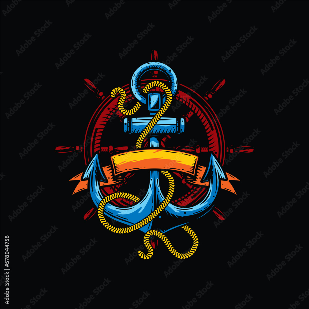 Original vector illustration in vintage style. Bright anchor, with rope ...