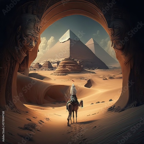 Print op canvas Desert with the mysterious pyramids of ancient Egypt