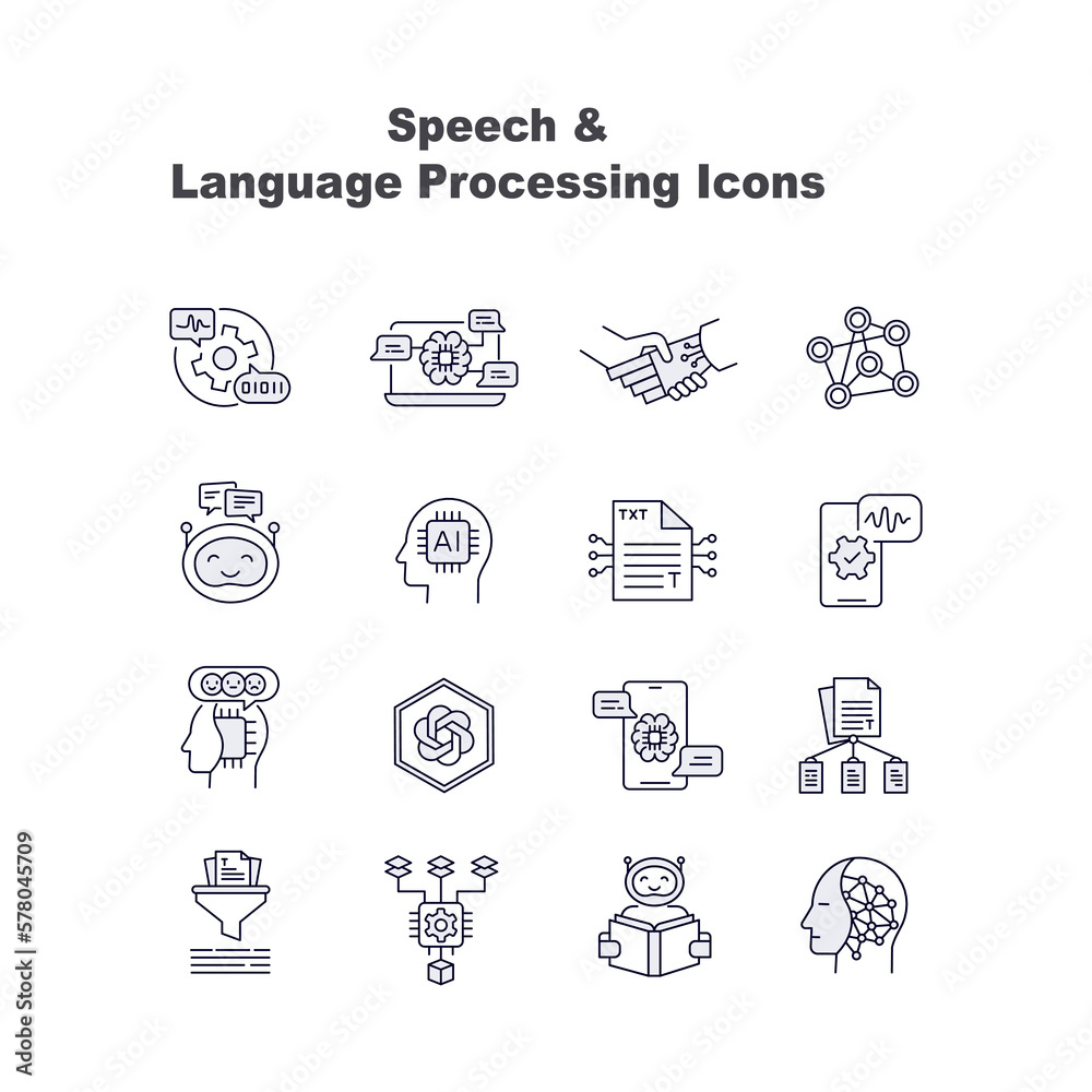 Natural language processing vector line icons Natural language processing vector line icons