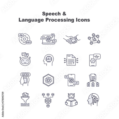 Natural language processing vector line icons