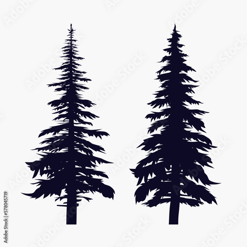 black pine trees silhouettes isolated on white