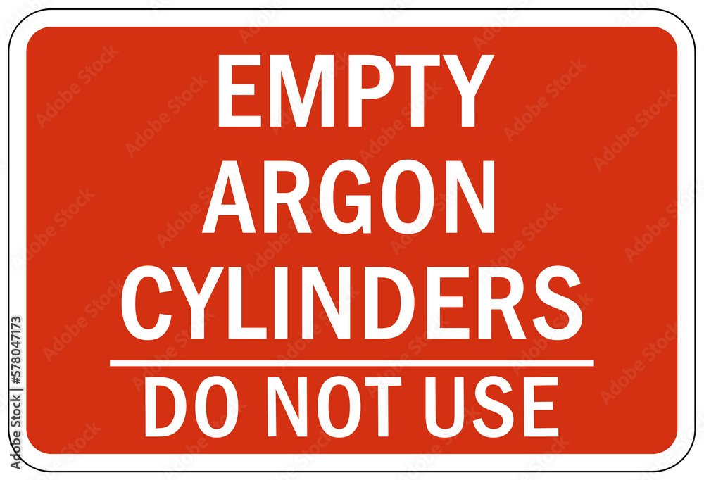 Argon chemical hazard sign and labels argon empty cylinder, do not use