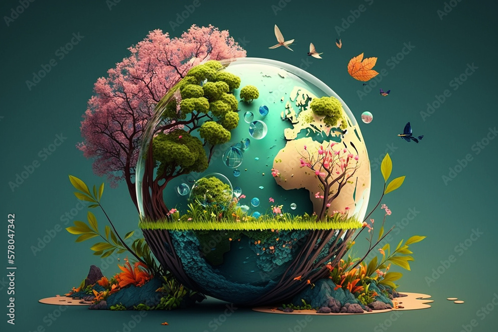 World environment and earth day concept with glass globe and eco friendly enviroment
