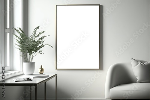 illustration of mock-up wall decor frame is hanging in minimal style   modern contemporary Generative Ai